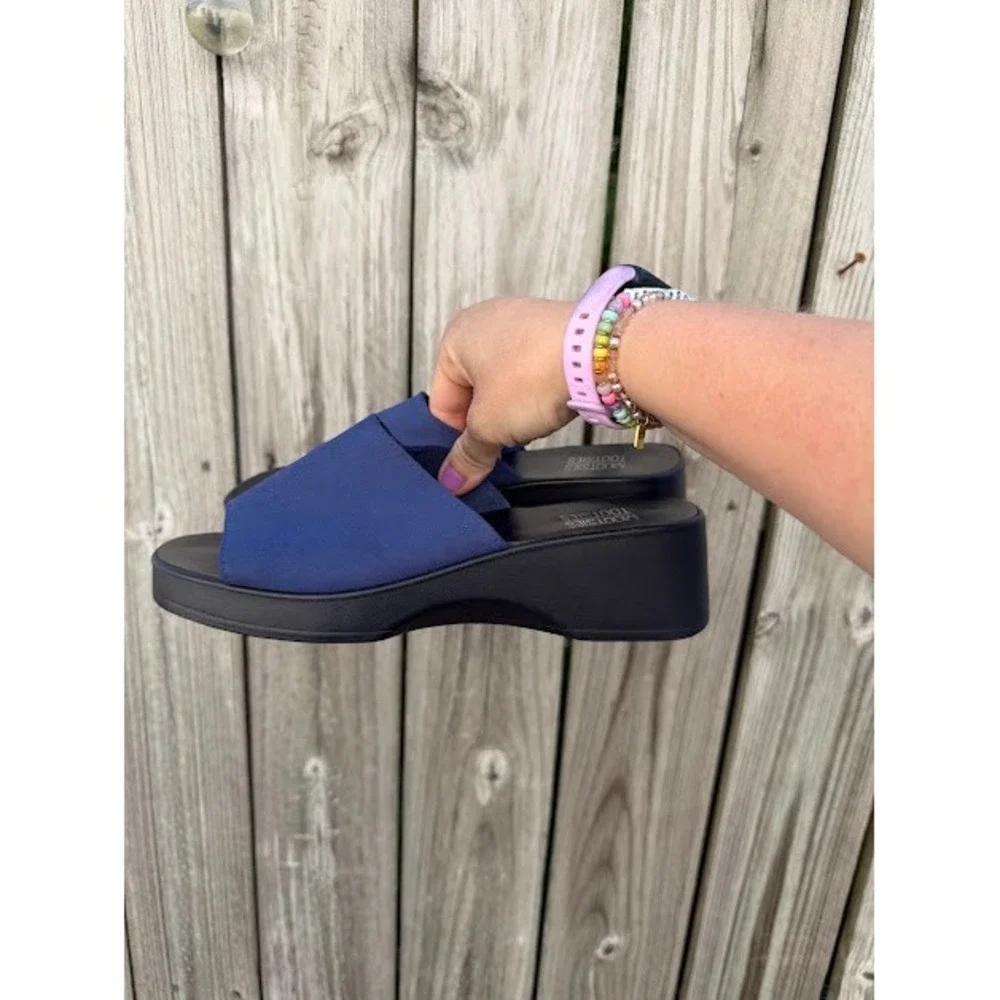 Vintage Brats 90s Mootsies Tootsies Platform Sandals Womens 9 Navy Blue Wedge